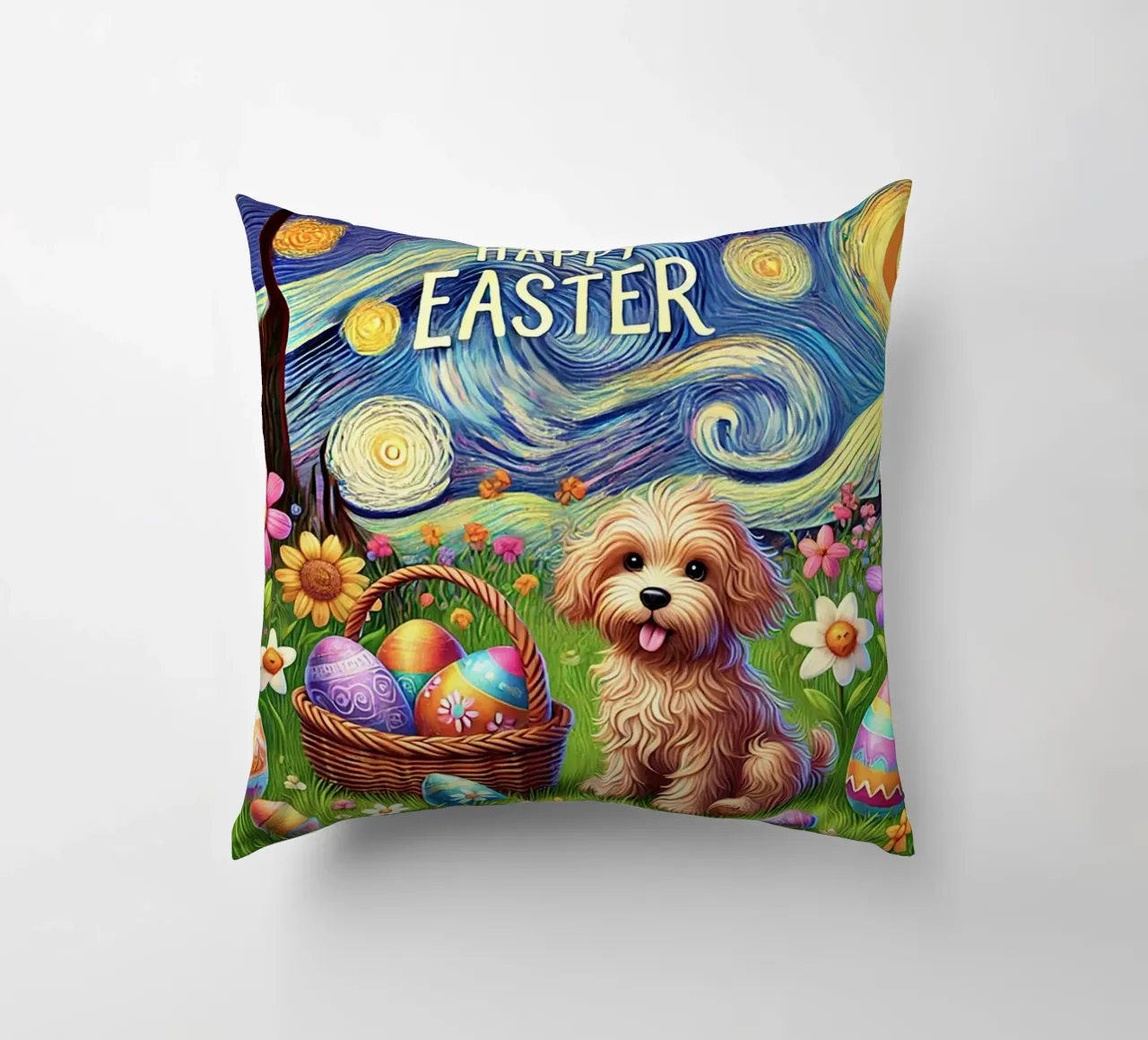 Happy Easter Puppy Edition cuscino da Vintage Van Gogh