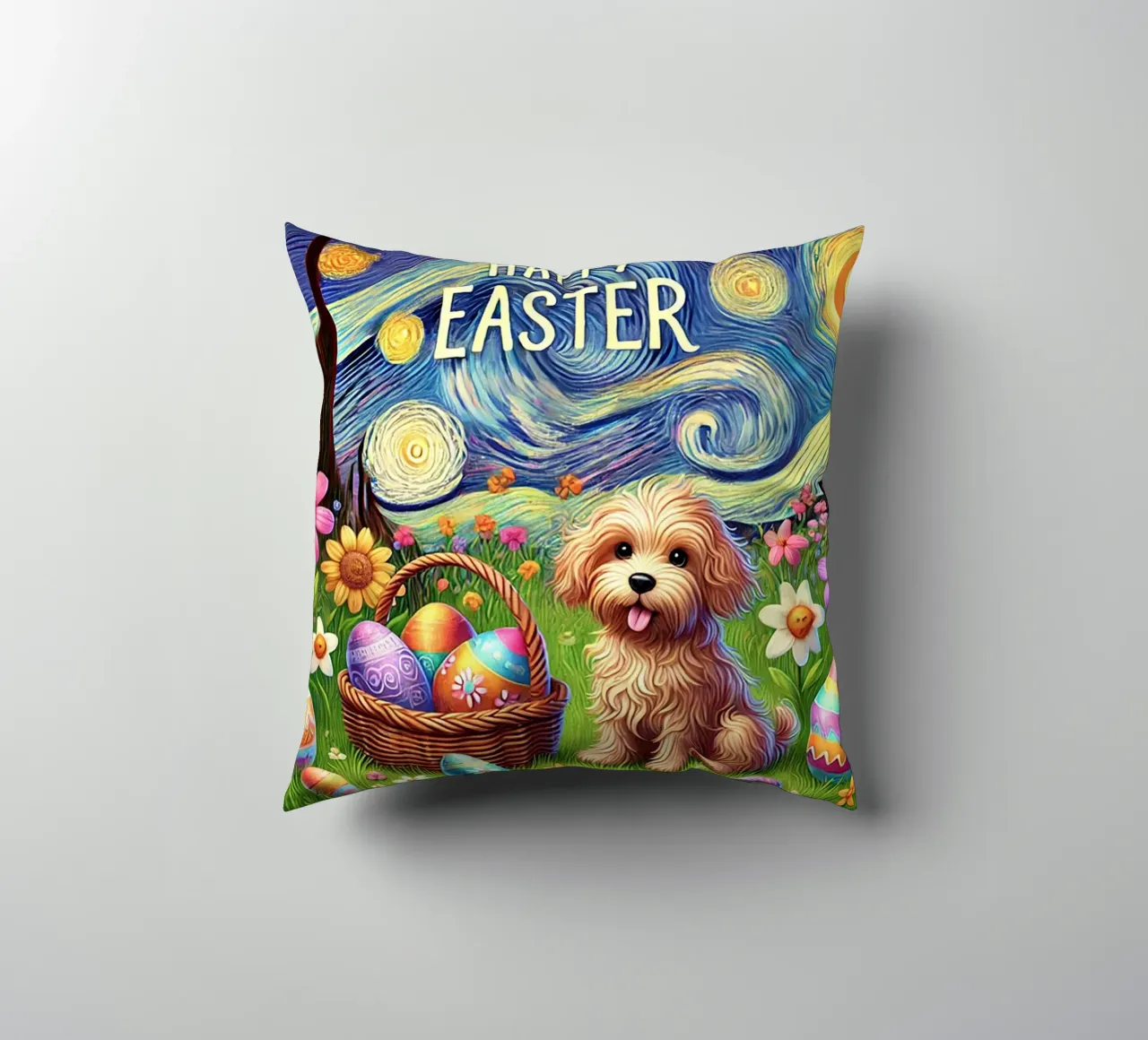 Happy Easter Puppy Edition cuscino da Vintage Van Gogh