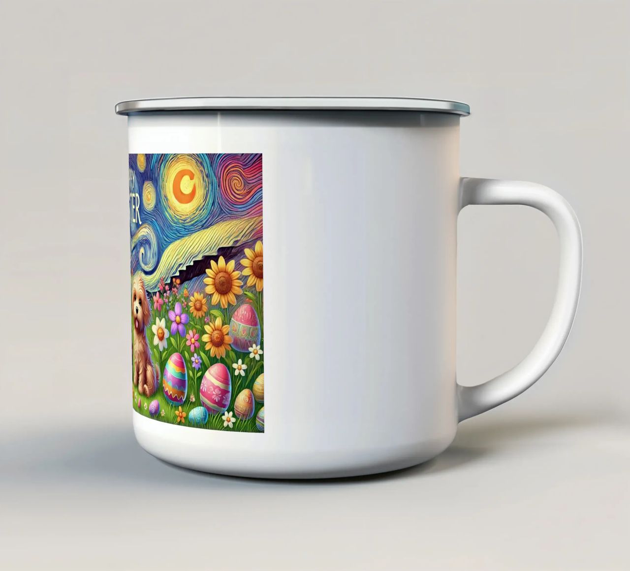 Happy Easter Puppy Edition tazza in smalto da Vintage Van Gogh