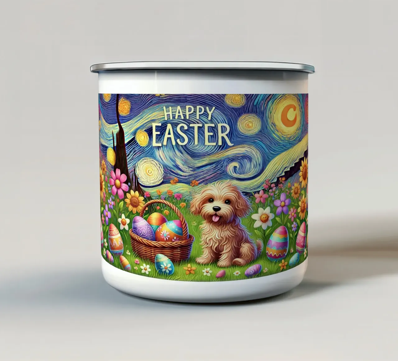 Happy Easter Puppy Edition tazza in smalto da Vintage Van Gogh