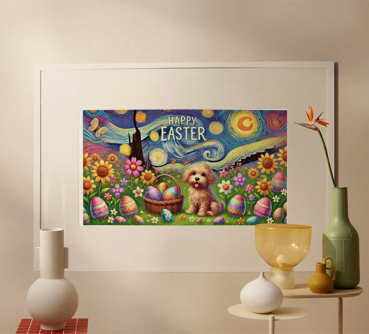 Happy Easter Puppy Edition poster con telaio in alluminio da Vintage Van Gogh