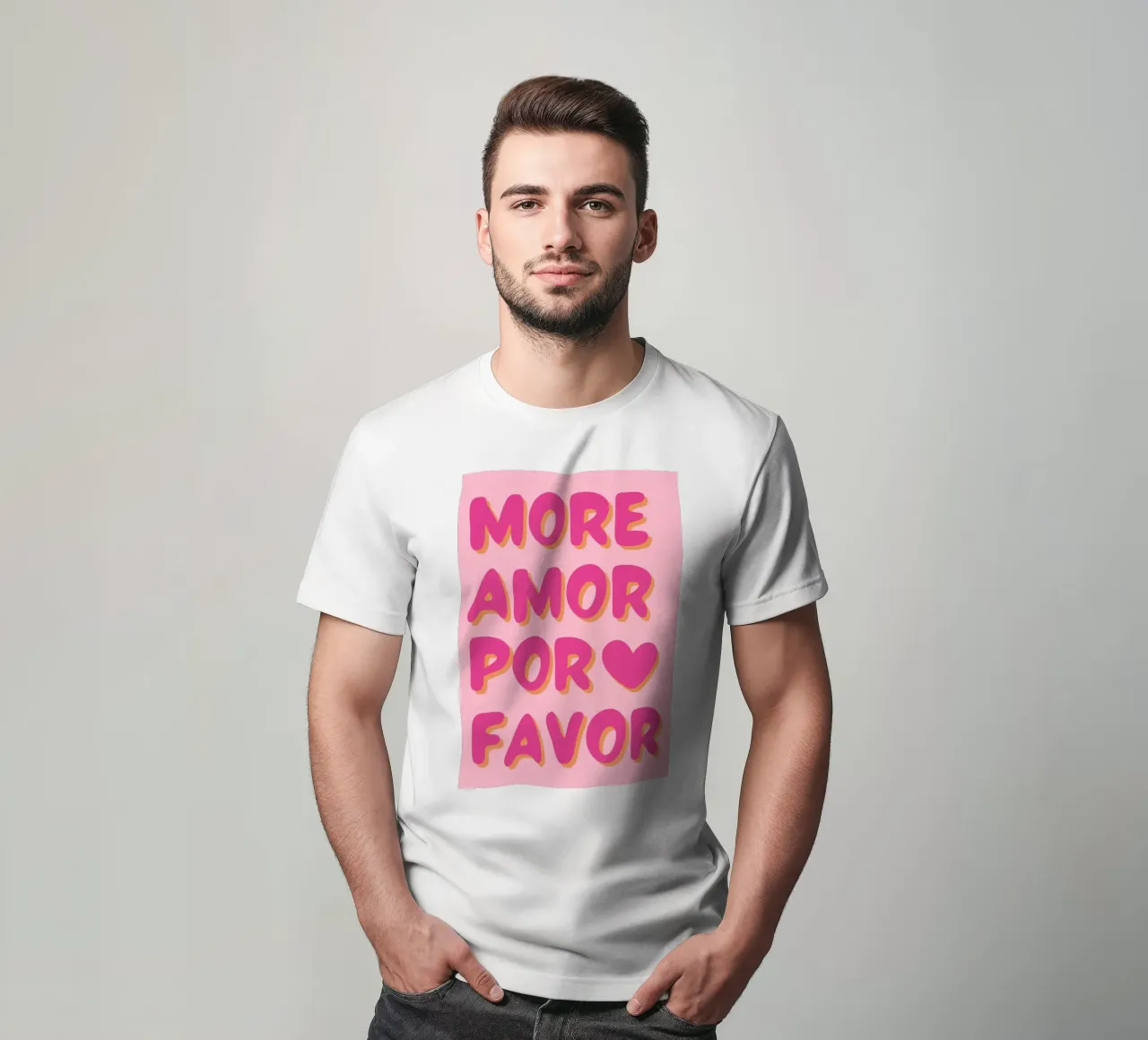 "Mehr Amor Por Favor" Typografie Kunst T-Shirt von pdigitalprints