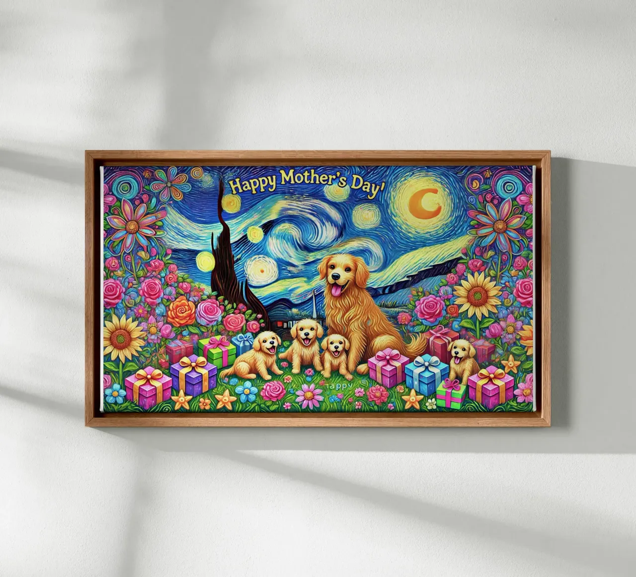 Happy Mother´s Day Puppy Edition tela con Cornice a cassetta da Vintage Van Gogh