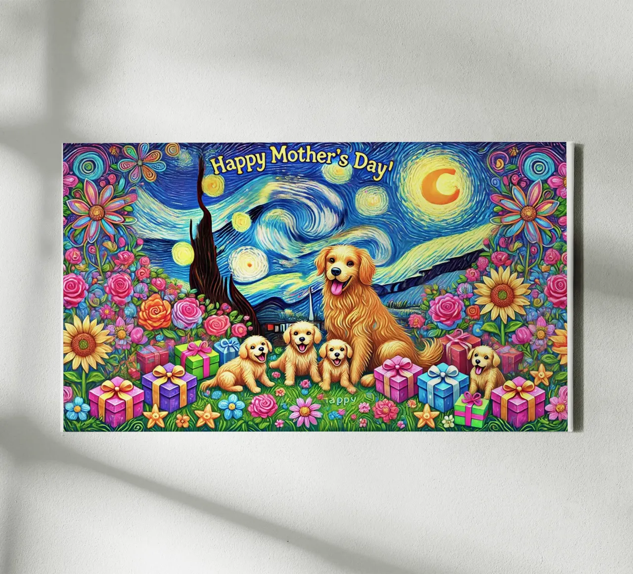 Happy Mother´s Day Puppy Edition tela con Cornice a cassetta da Vintage Van Gogh