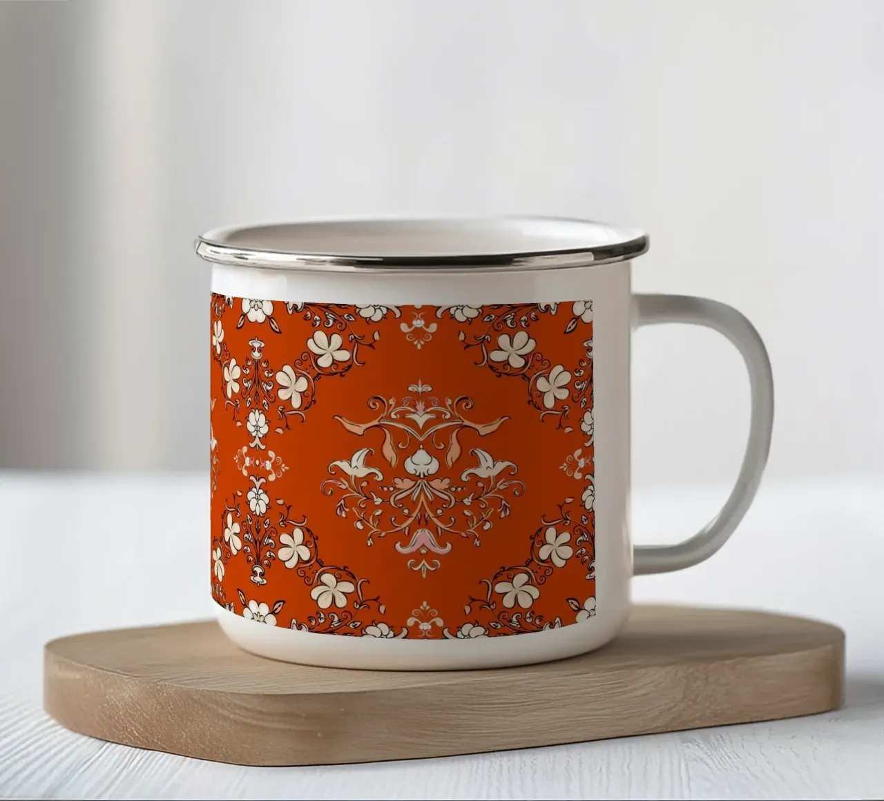 Vintage floreale arancione ruggine tazza in smalto da SilverPegasus
