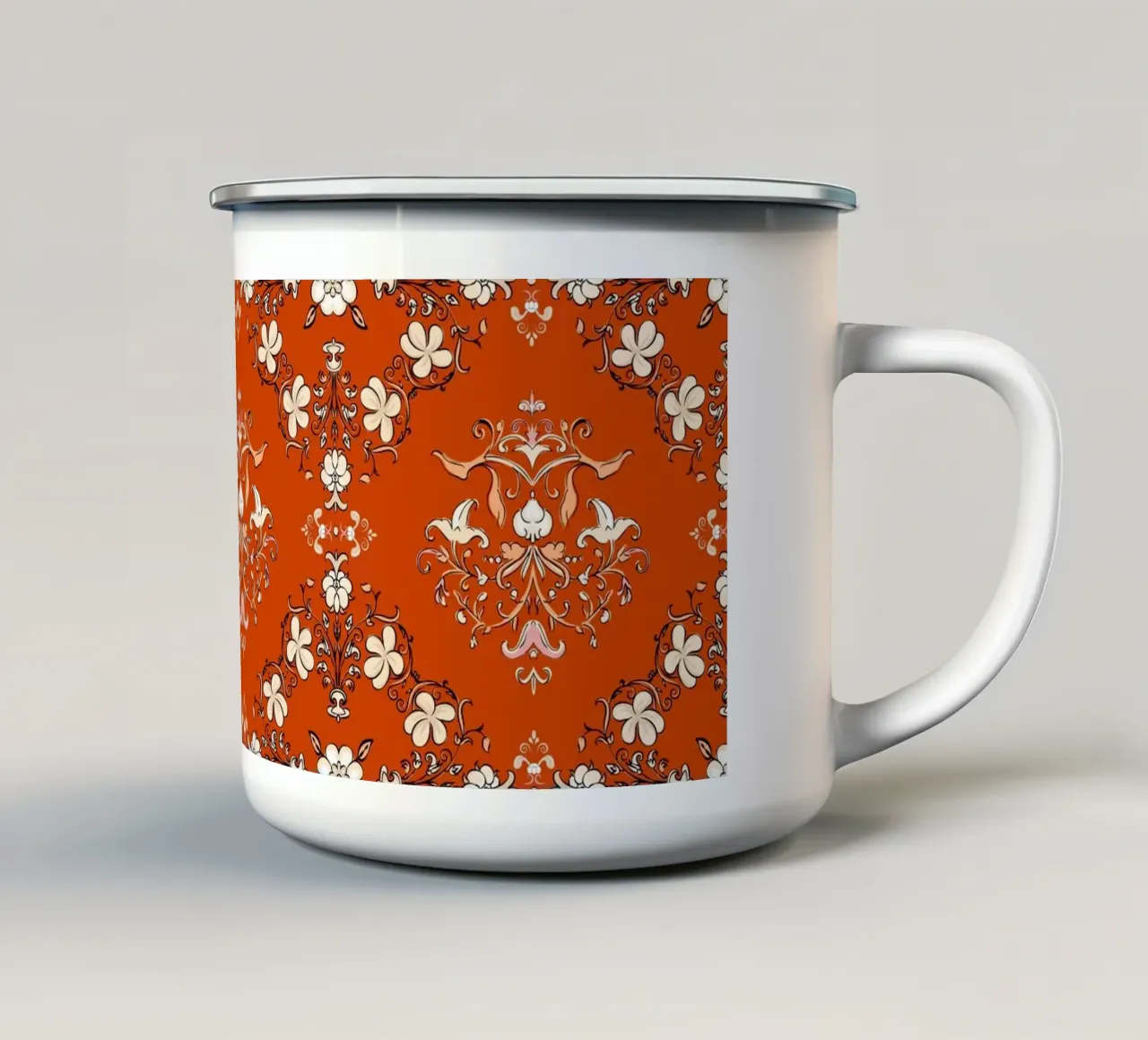 Vintage floreale arancione ruggine tazza in smalto da SilverPegasus