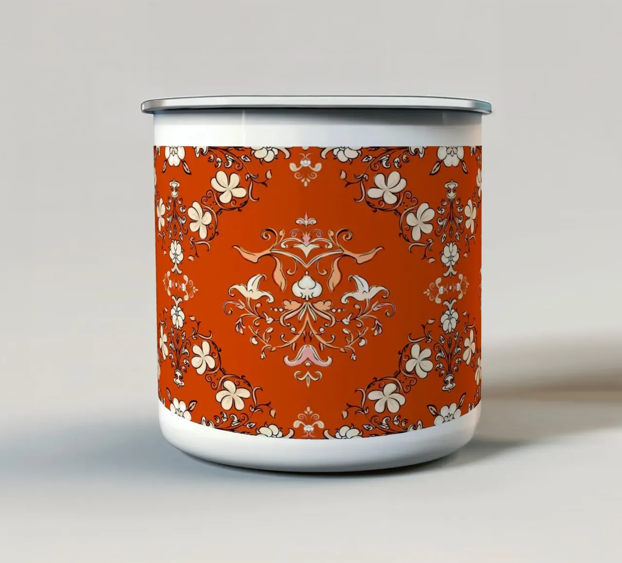 Vintage floreale arancione ruggine tazza in smalto da SilverPegasus