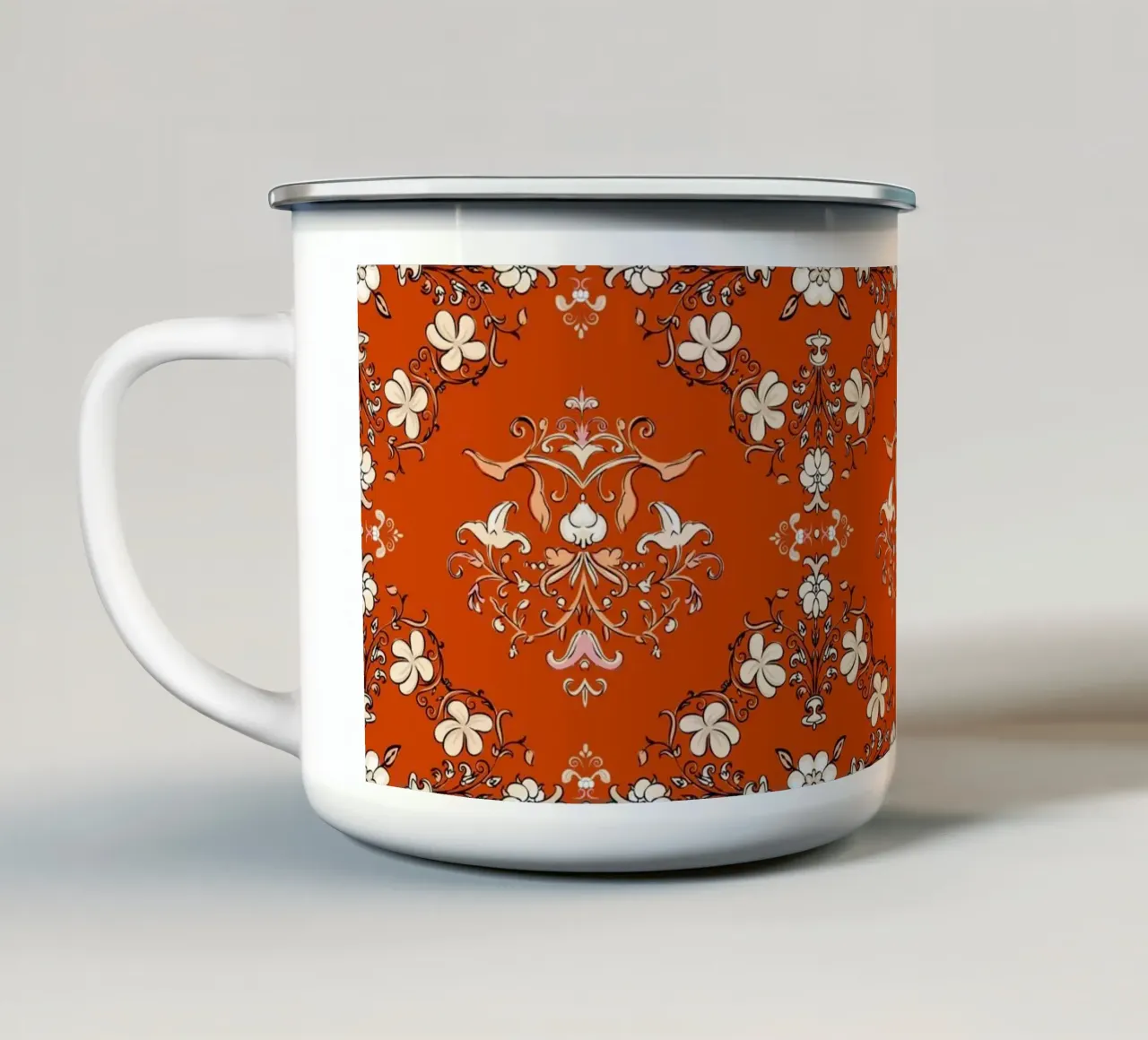 Vintage floreale arancione ruggine tazza in smalto da SilverPegasus