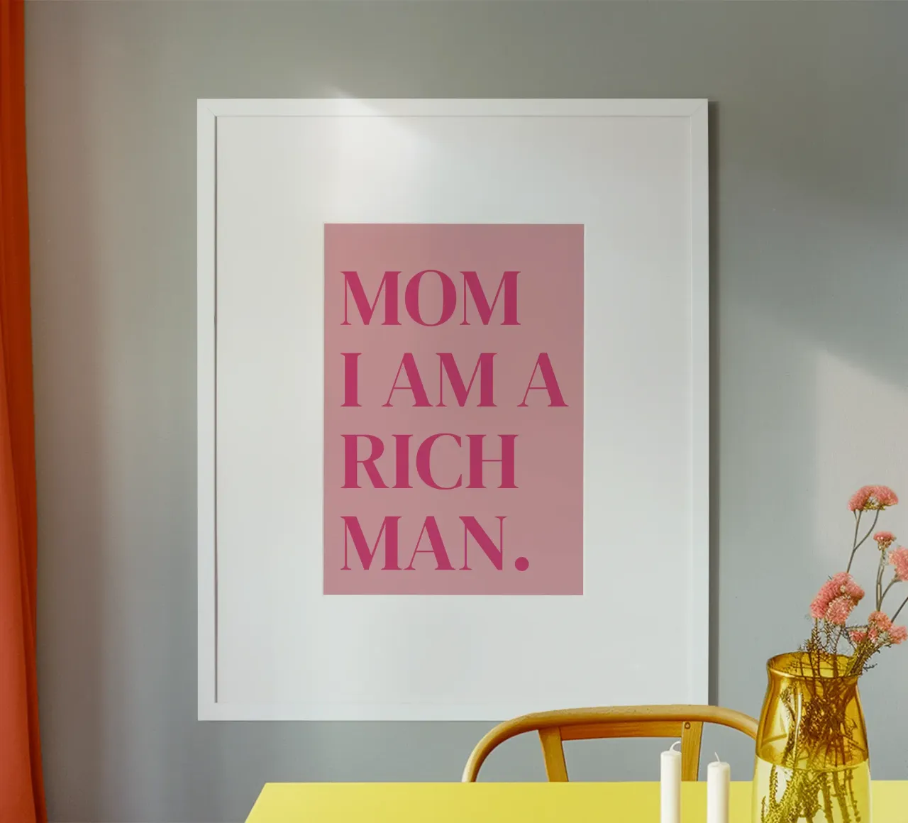 Tipografia "Mamma, sono un uomo ricco" per l'emancipazione femminile poster con telaio in legno da pdigitalprints