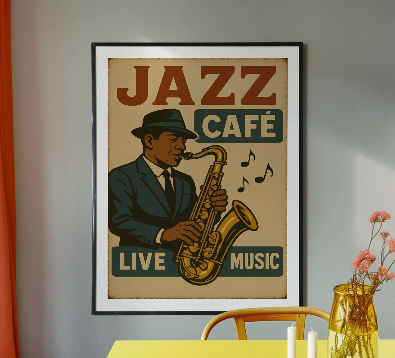 Vintage Jazz Café Live Music Art poster de Jester Krew Art