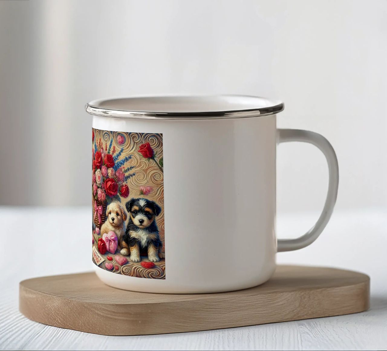 Happy Valentine´s Day Puppy Edition tazza in smalto da Vintage Van Gogh