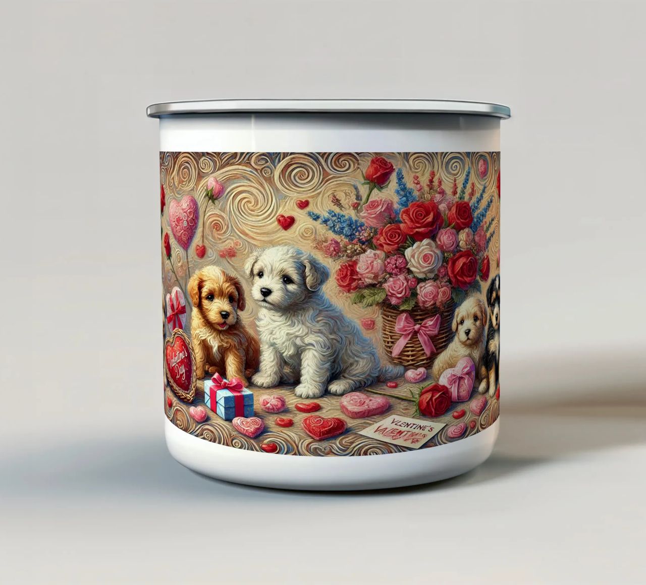 Happy Valentine´s Day Puppy Edition tazza in smalto da Vintage Van Gogh