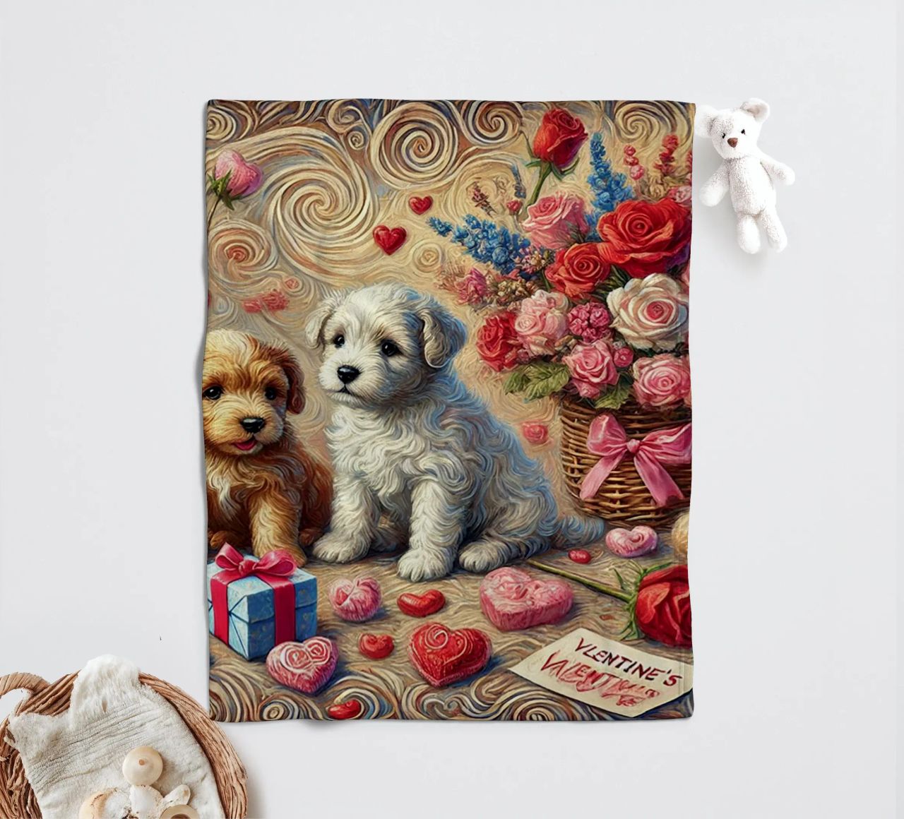 Happy Valentine´s Day Puppy Edition coperta in pile da Vintage Van Gogh