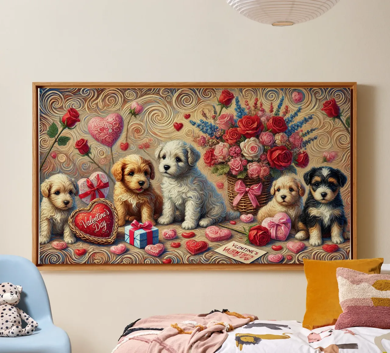 Happy Valentine´s Day Puppy Edition tela con Cornice a cassetta da Vintage Van Gogh