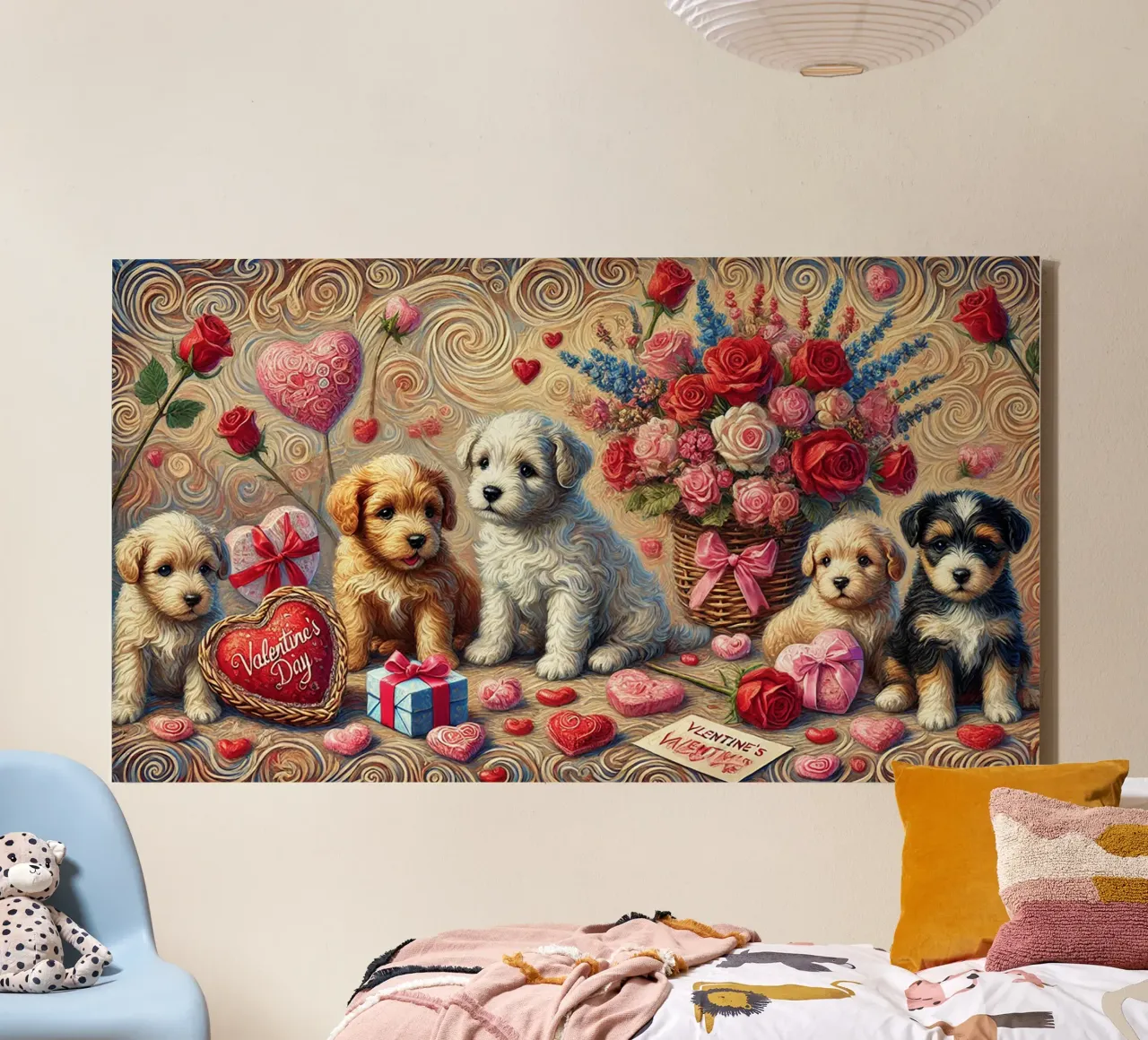 Happy Valentine´s Day Puppy Edition tela con Cornice a cassetta da Vintage Van Gogh