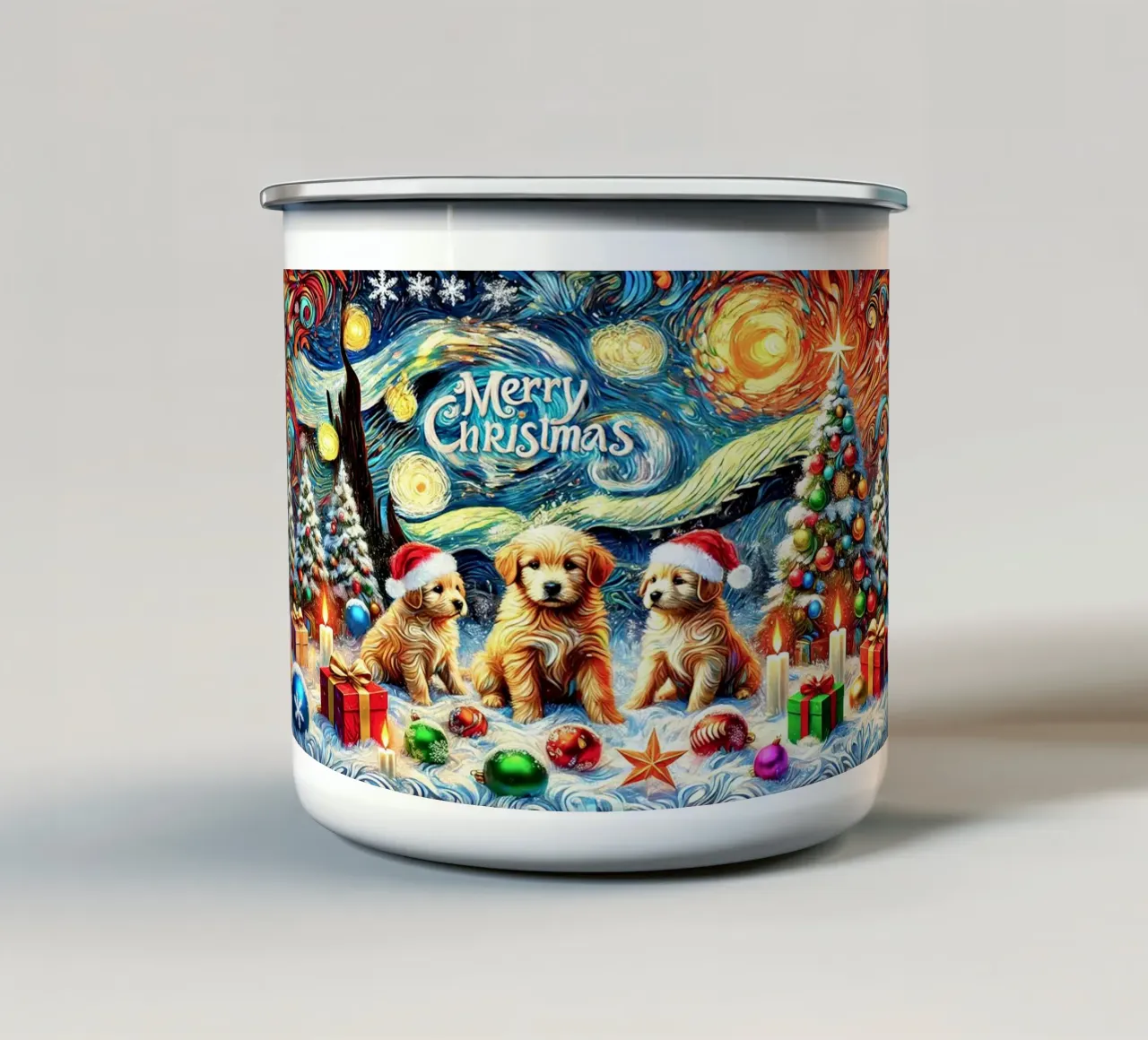 Merry Xmas Puppy Edition tazza in smalto da Vintage Van Gogh