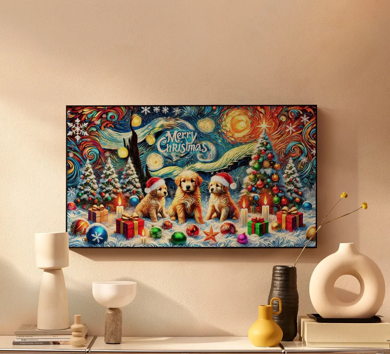 Merry Xmas Puppy Edition alluminio dibond da Vintage Van Gogh