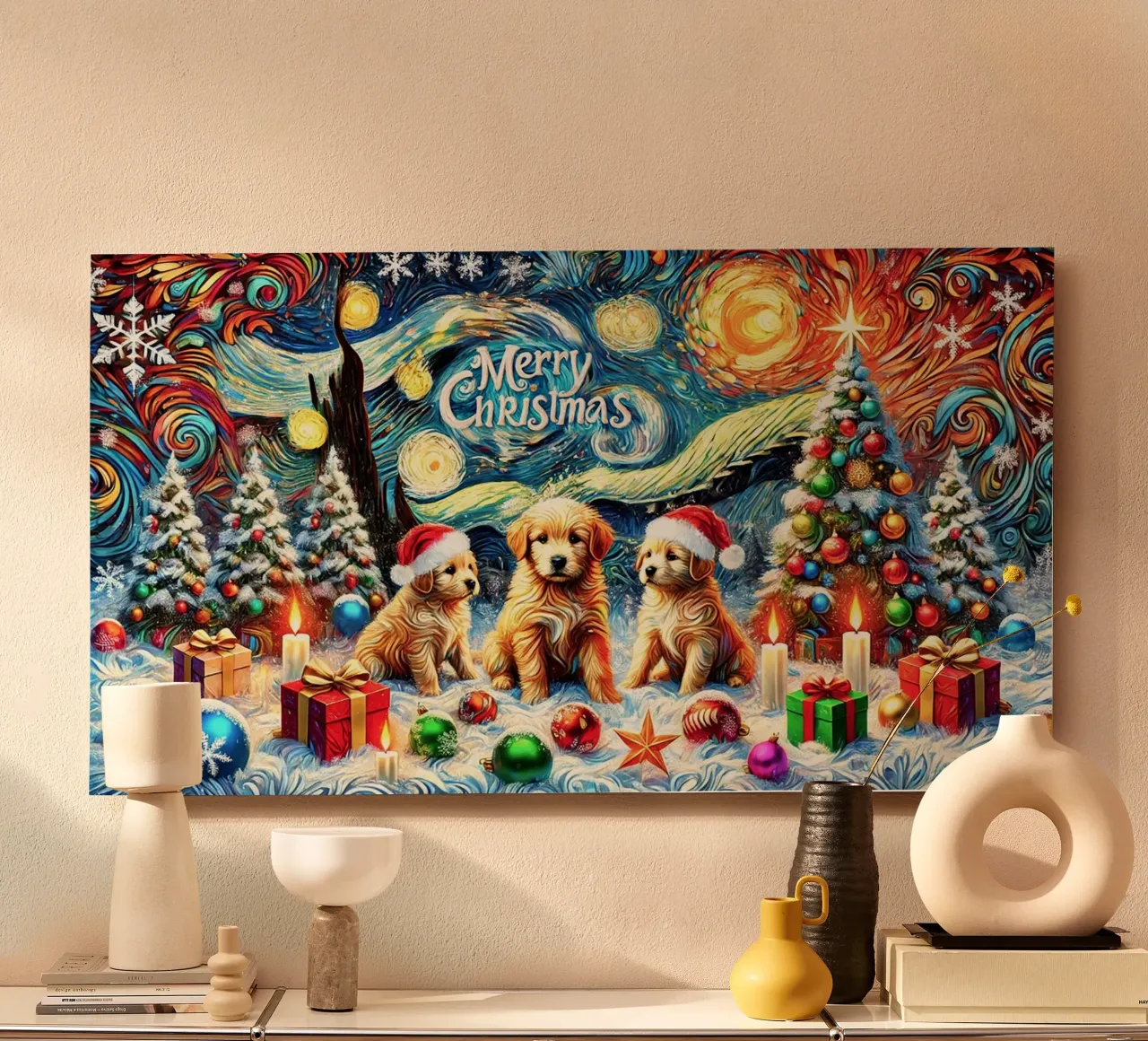 Merry Xmas Puppy Edition alluminio dibond da Vintage Van Gogh