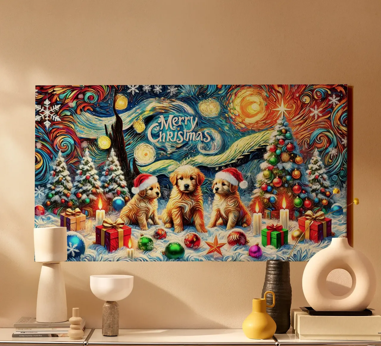 Merry Xmas Puppy Edition tela da Vintage Van Gogh