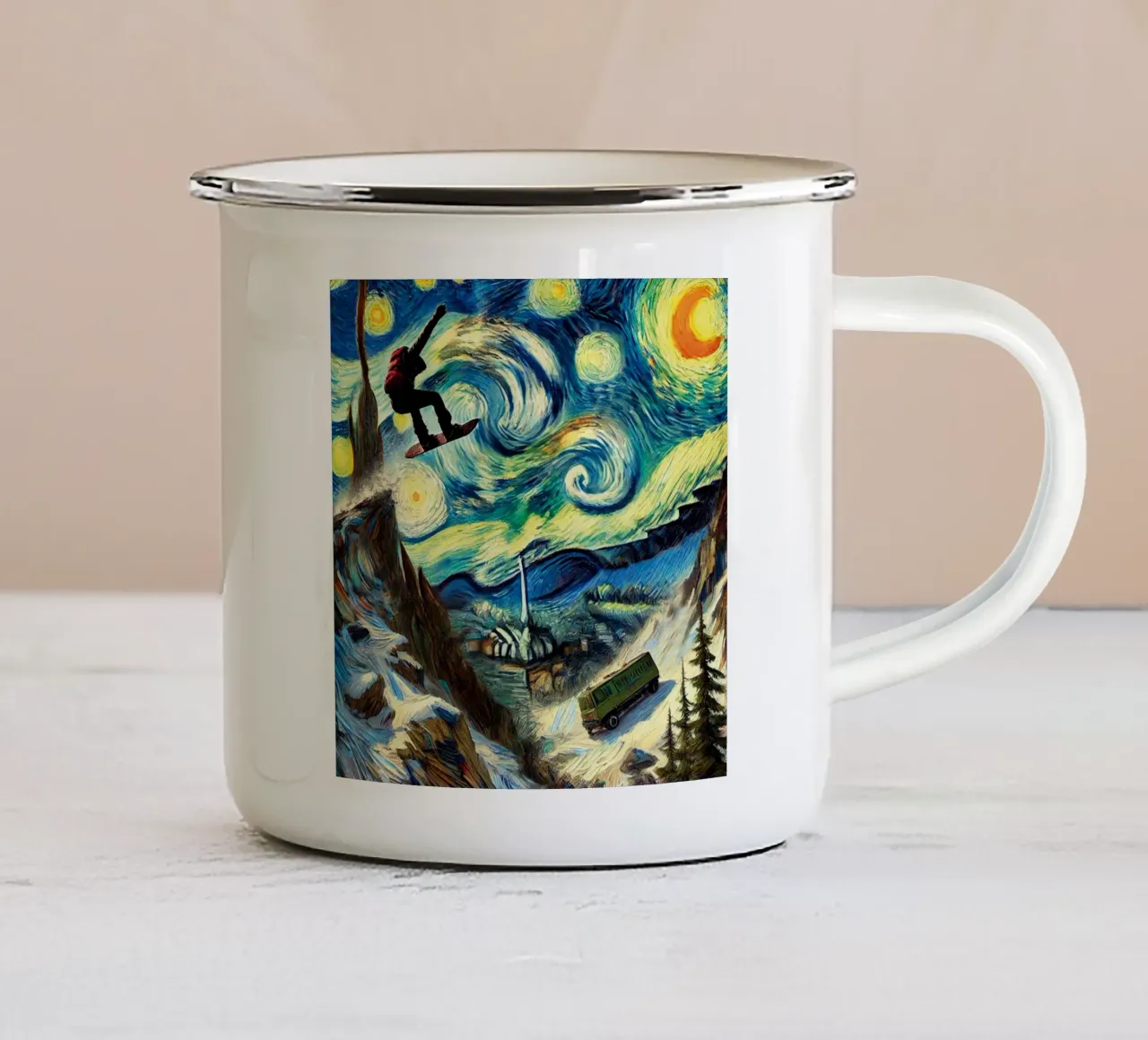 CATCH THE BUS tazza in smalto da Vintage Van Gogh