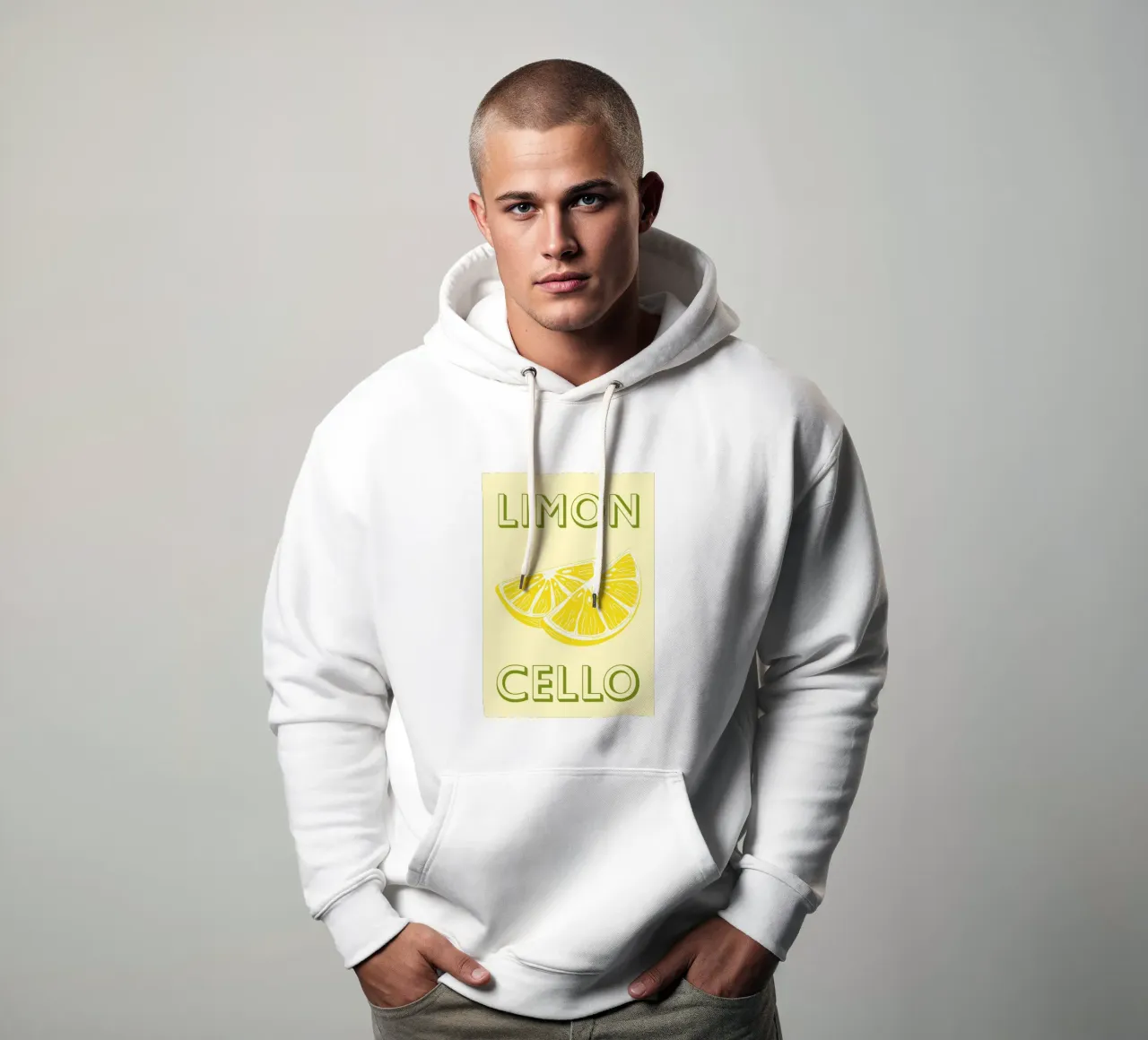 Fetta di limone al limoncello in grassetto su sfondo giallo tenue felpa con cappuccio da pdigitalprints