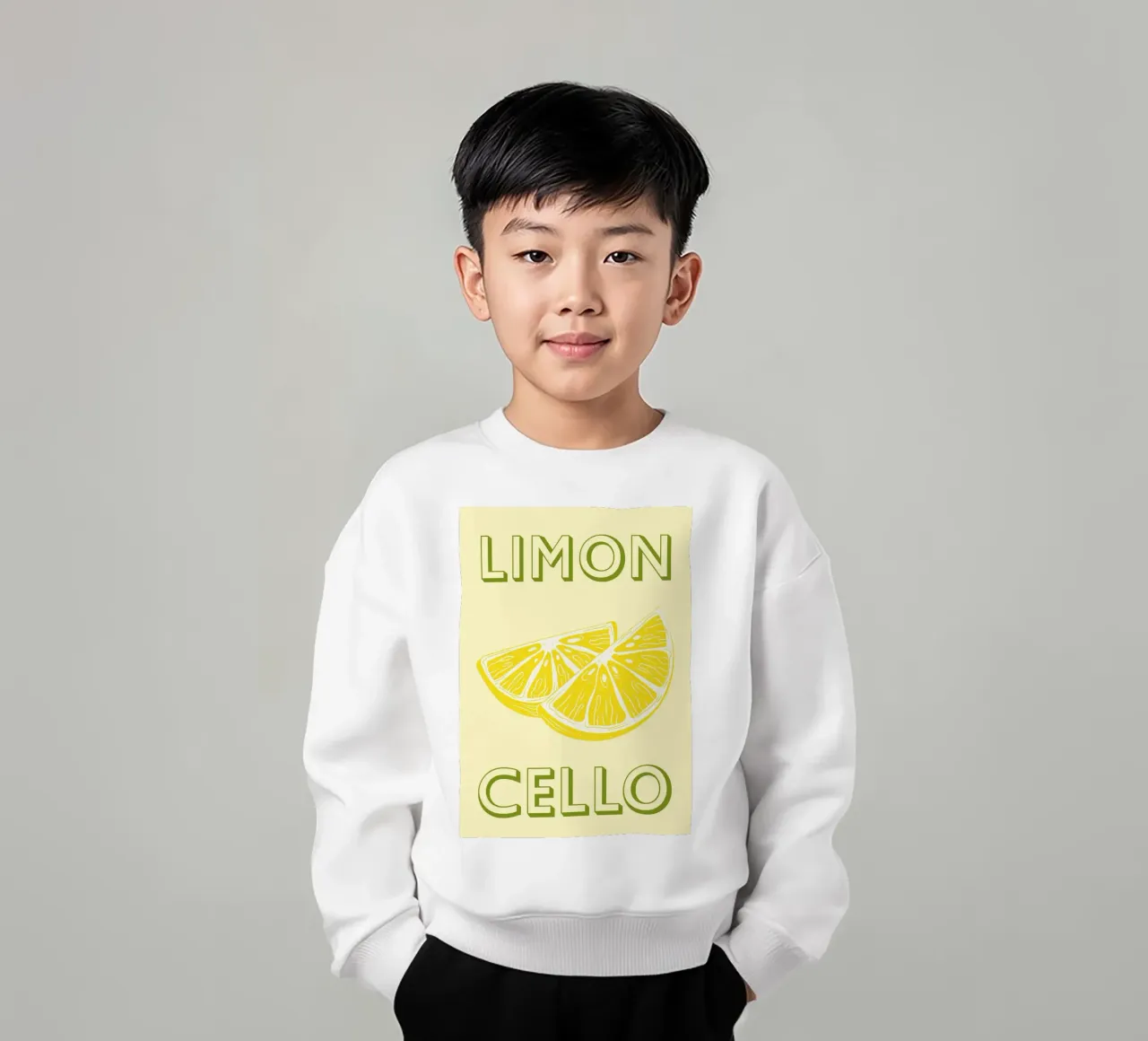 Fetta di limone al limoncello in grassetto su sfondo giallo tenue felpa bambino da pdigitalprints
