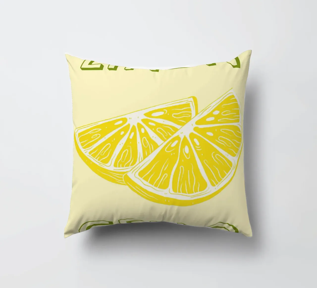 Bold Limoncello Lemon Slice on Soft Yellow Background decorative cushion by pdigitalprints