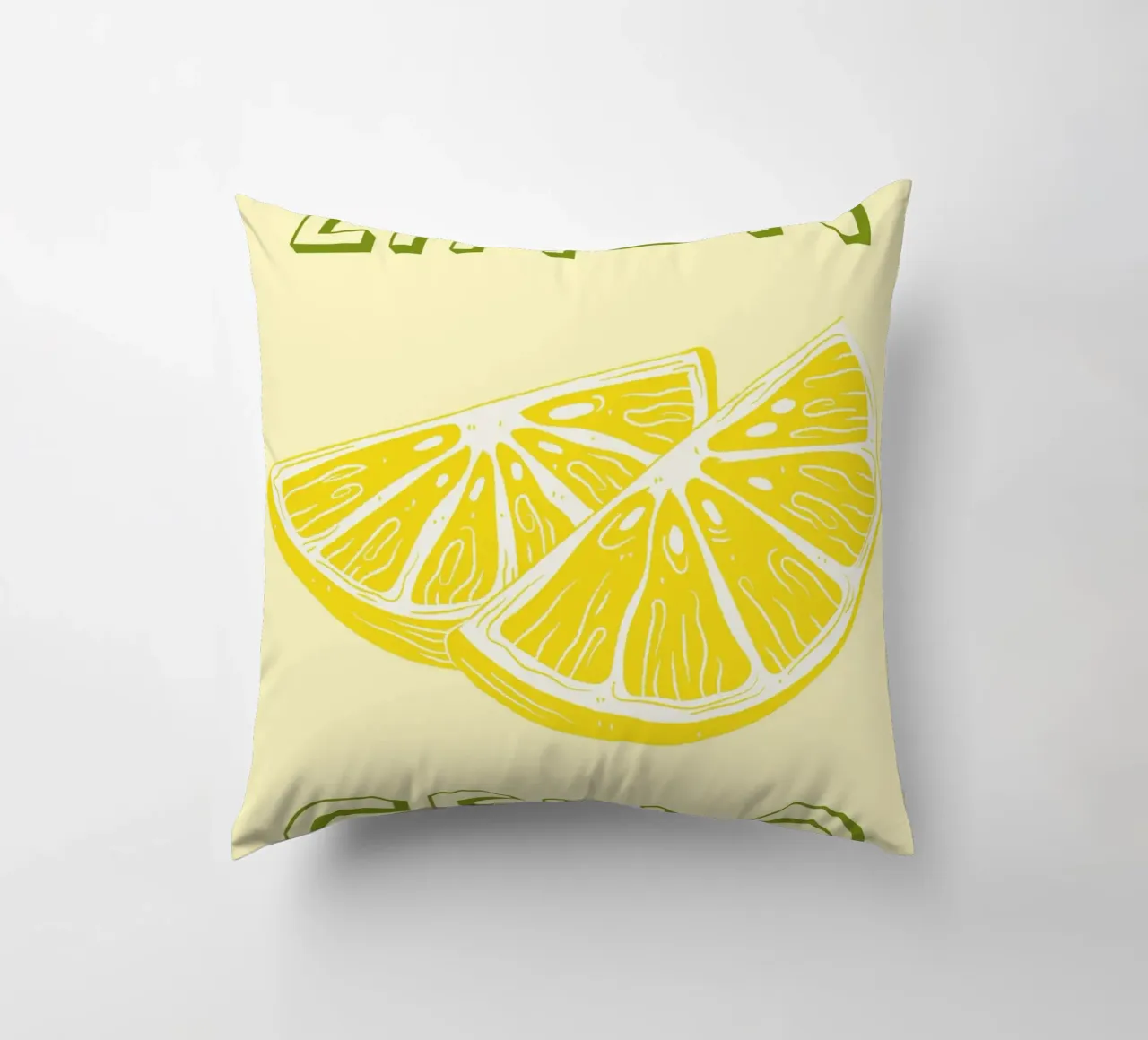 Bold Limoncello Lemon Slice on Soft Yellow Background decorative cushion by pdigitalprints