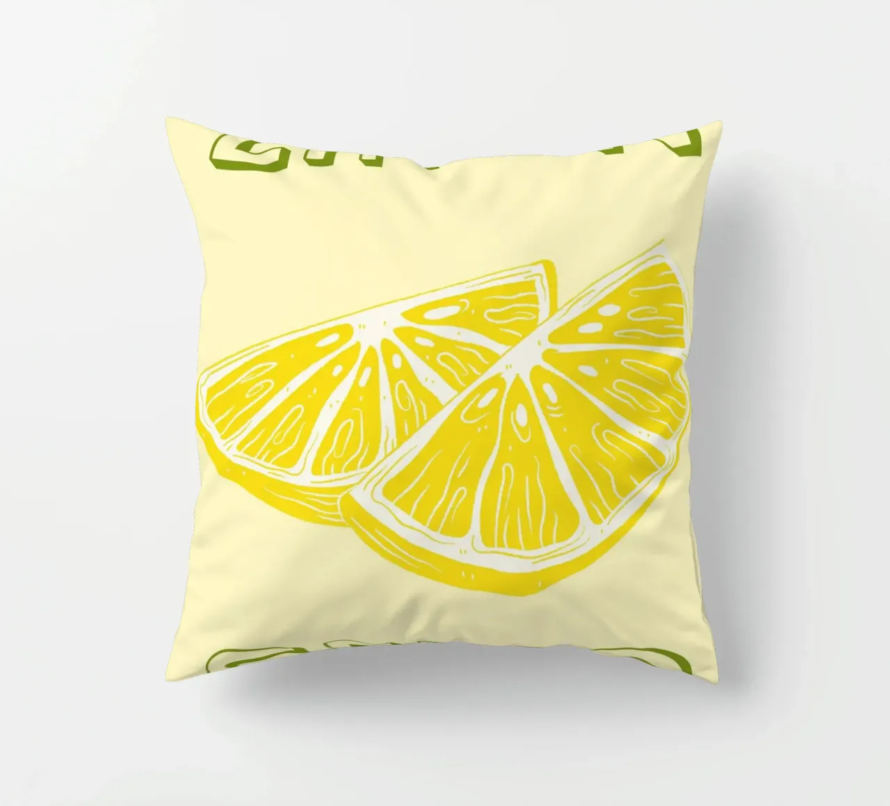 Bold Limoncello Lemon Slice on Soft Yellow Background decorative cushion by pdigitalprints