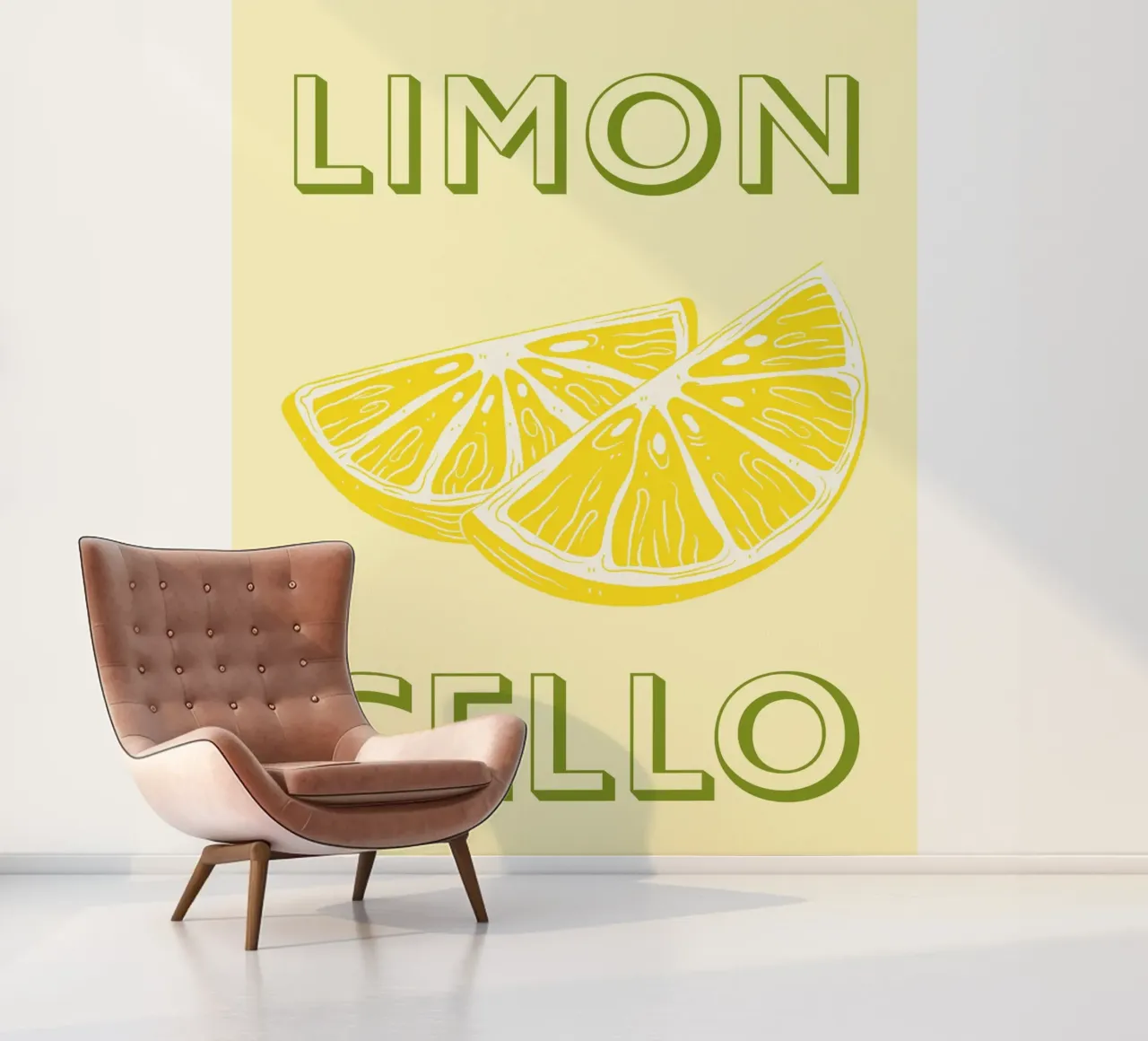 Bold Limoncello Lemon Slice on Soft Yellow Background photo wallpaper by pdigitalprints
