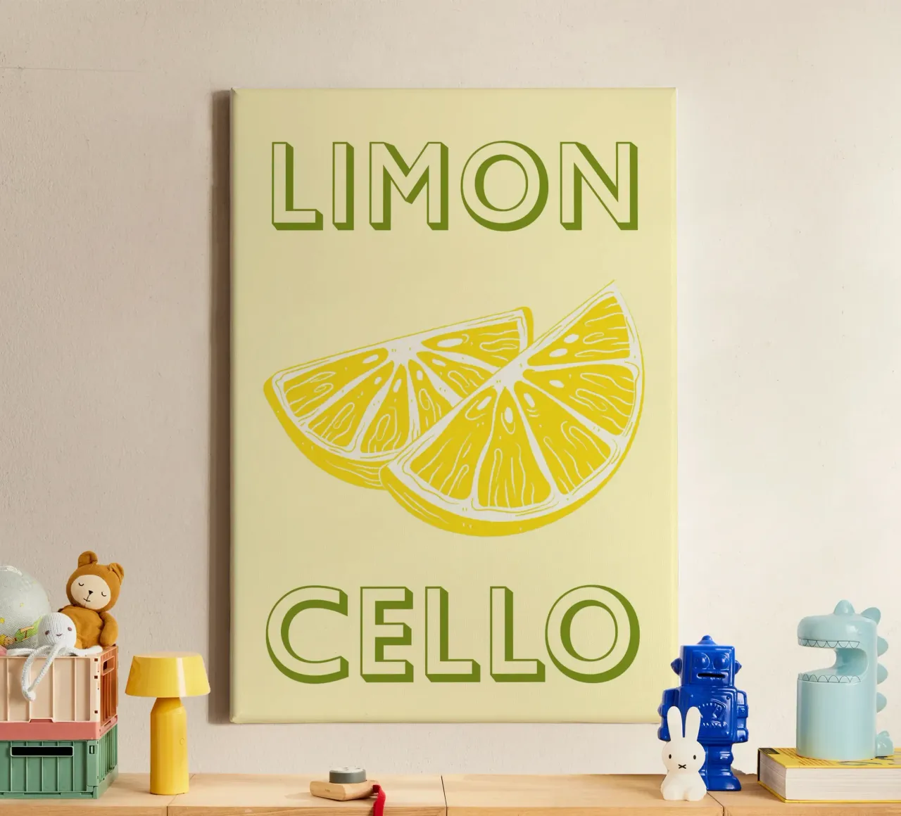 Bold Limoncello Lemon Slice on Soft Yellow Background canvas by pdigitalprints