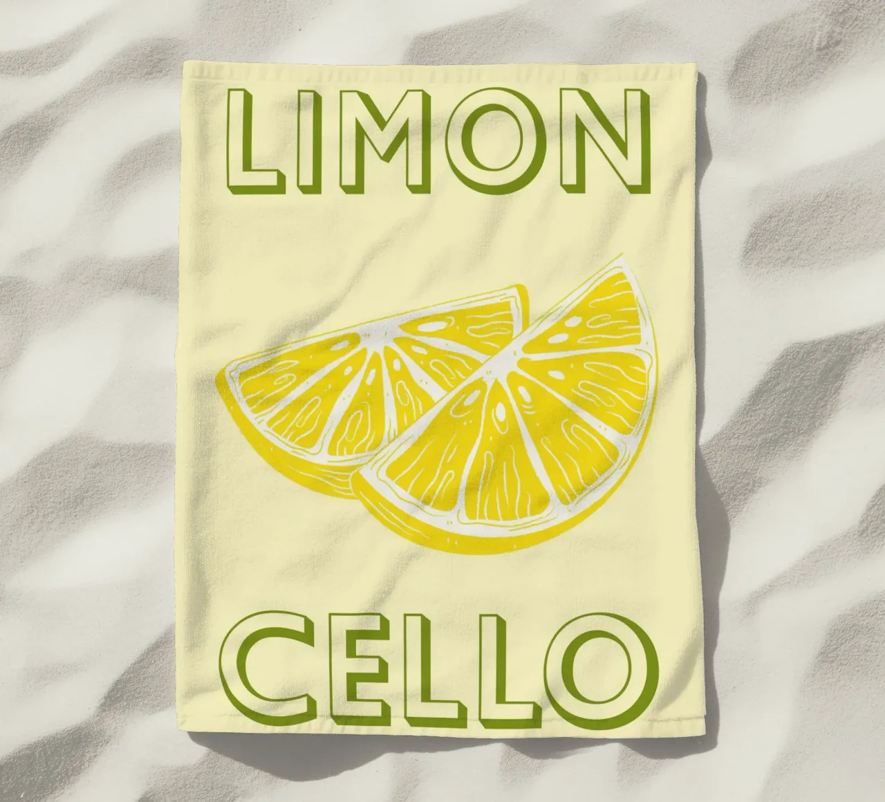 Bold Limoncello Lemon Slice on Soft Yellow Background beach towel by pdigitalprints
