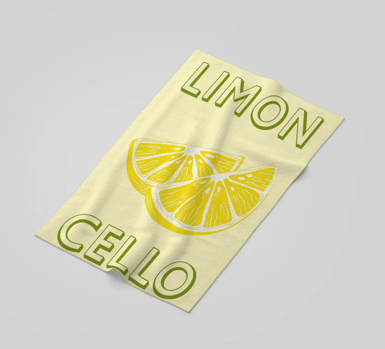 Bold Limoncello Lemon Slice on Soft Yellow Background beach towel by pdigitalprints