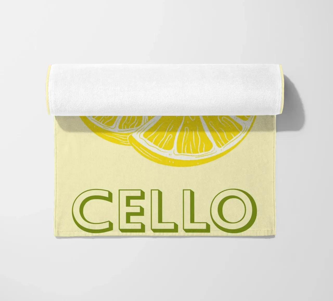 Bold Limoncello Lemon Slice on Soft Yellow Background beach towel by pdigitalprints