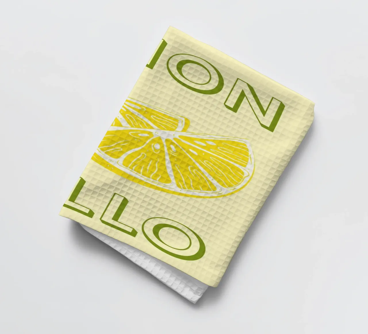 Bold Limoncello Lemon Slice on Soft Yellow Background tea towel by pdigitalprints