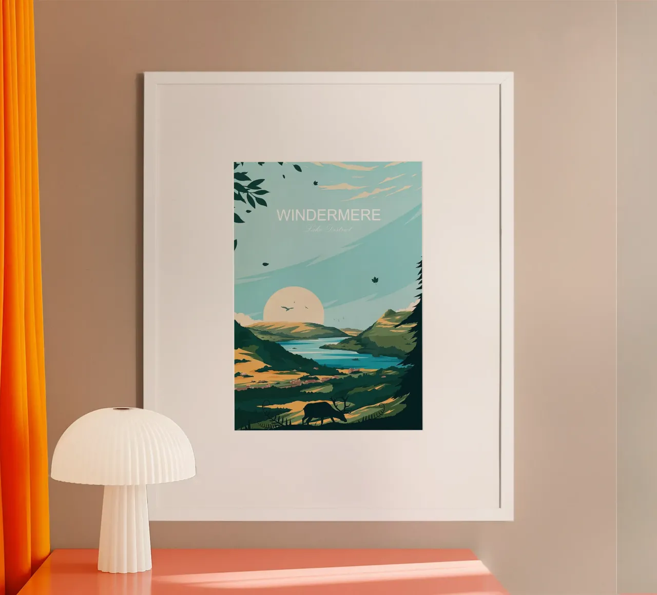 Windermere impresión de viaje tradicional - Distrito de los Lagos poster de Liliestudio