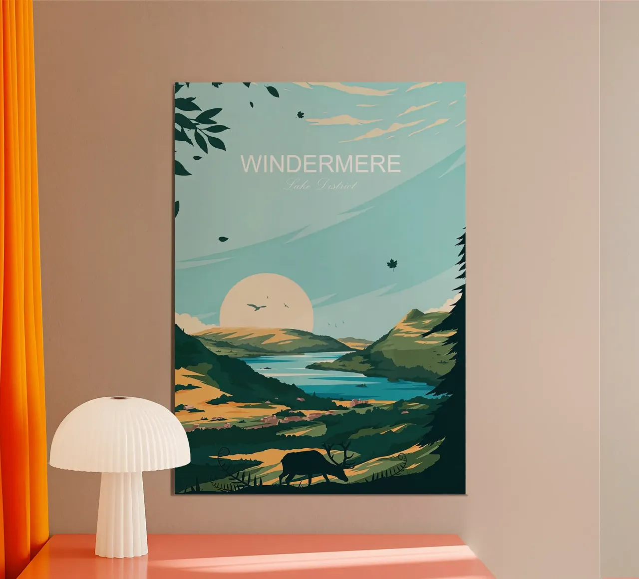 Windermere impresión de viaje tradicional - Distrito de los Lagos poster de Liliestudio