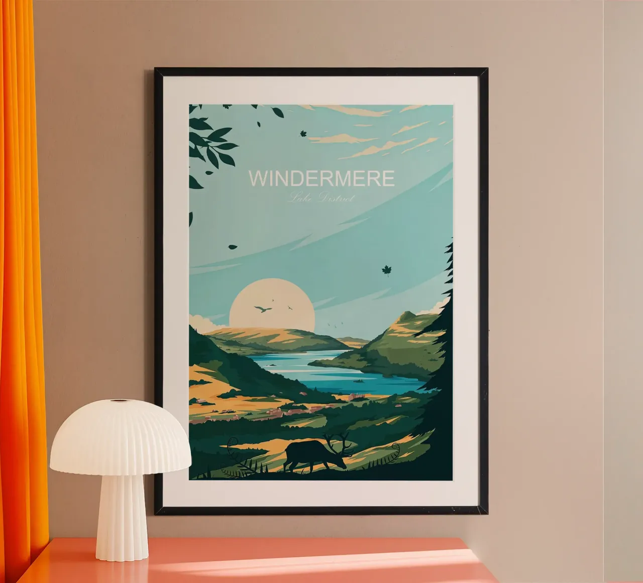 Windermere impresión de viaje tradicional - Distrito de los Lagos poster de Liliestudio
