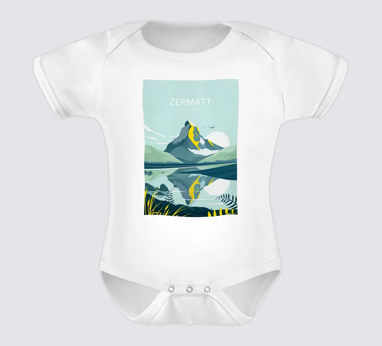 Zermatt traditional travel print - Switzerland short-sleeve baby romper by Liliestudio