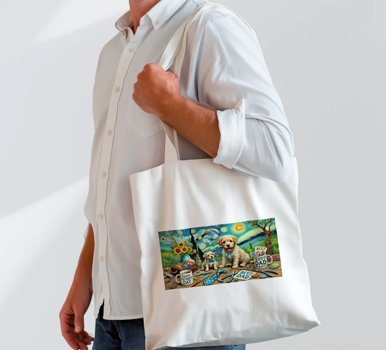 Happy Father´s Day Puppy Edition borsa in juta da Vintage Van Gogh