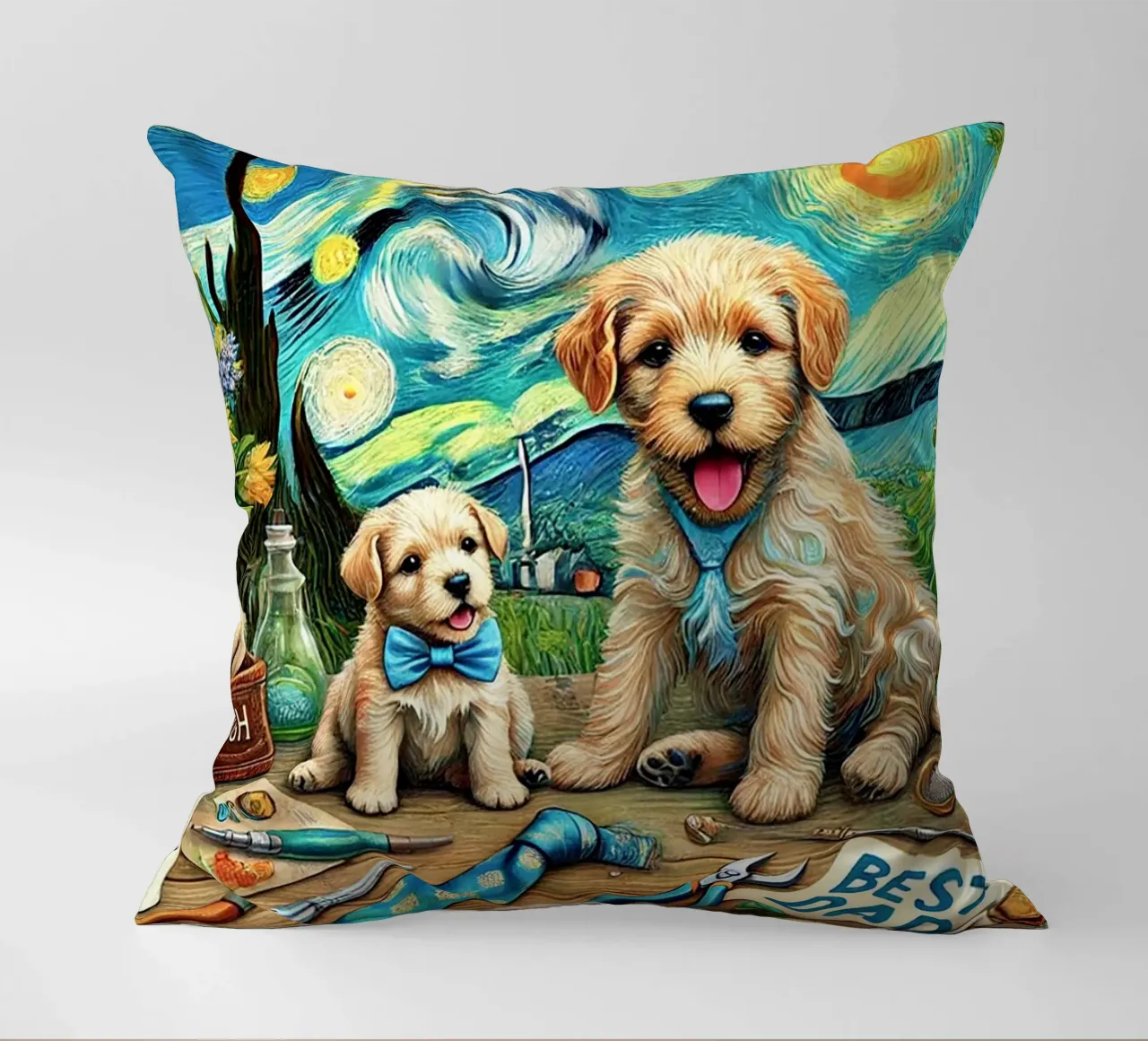 Happy Father´s Day Puppy Edition cuscino da Vintage Van Gogh