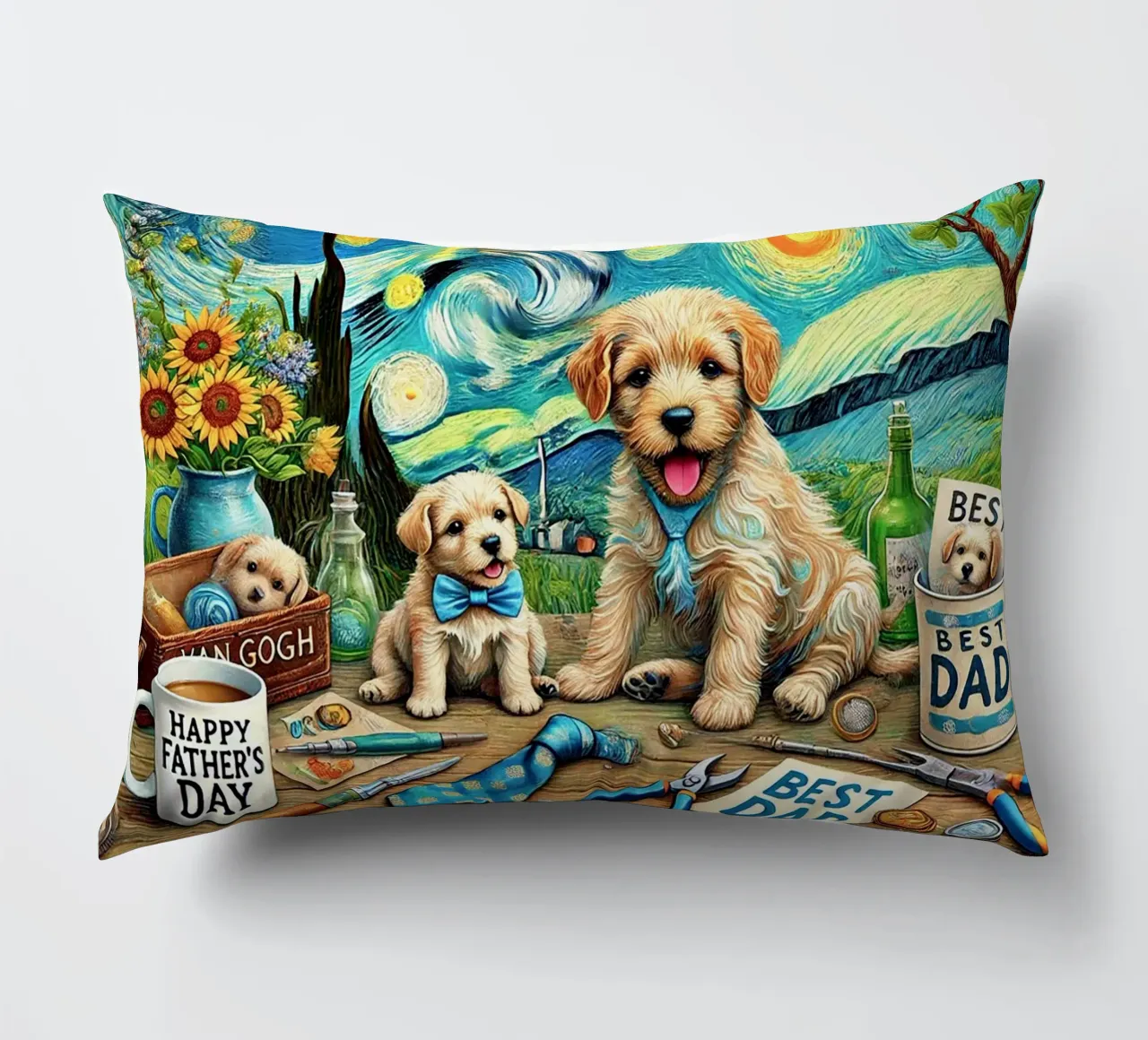 Happy Father´s Day Puppy Edition cuscino da Vintage Van Gogh