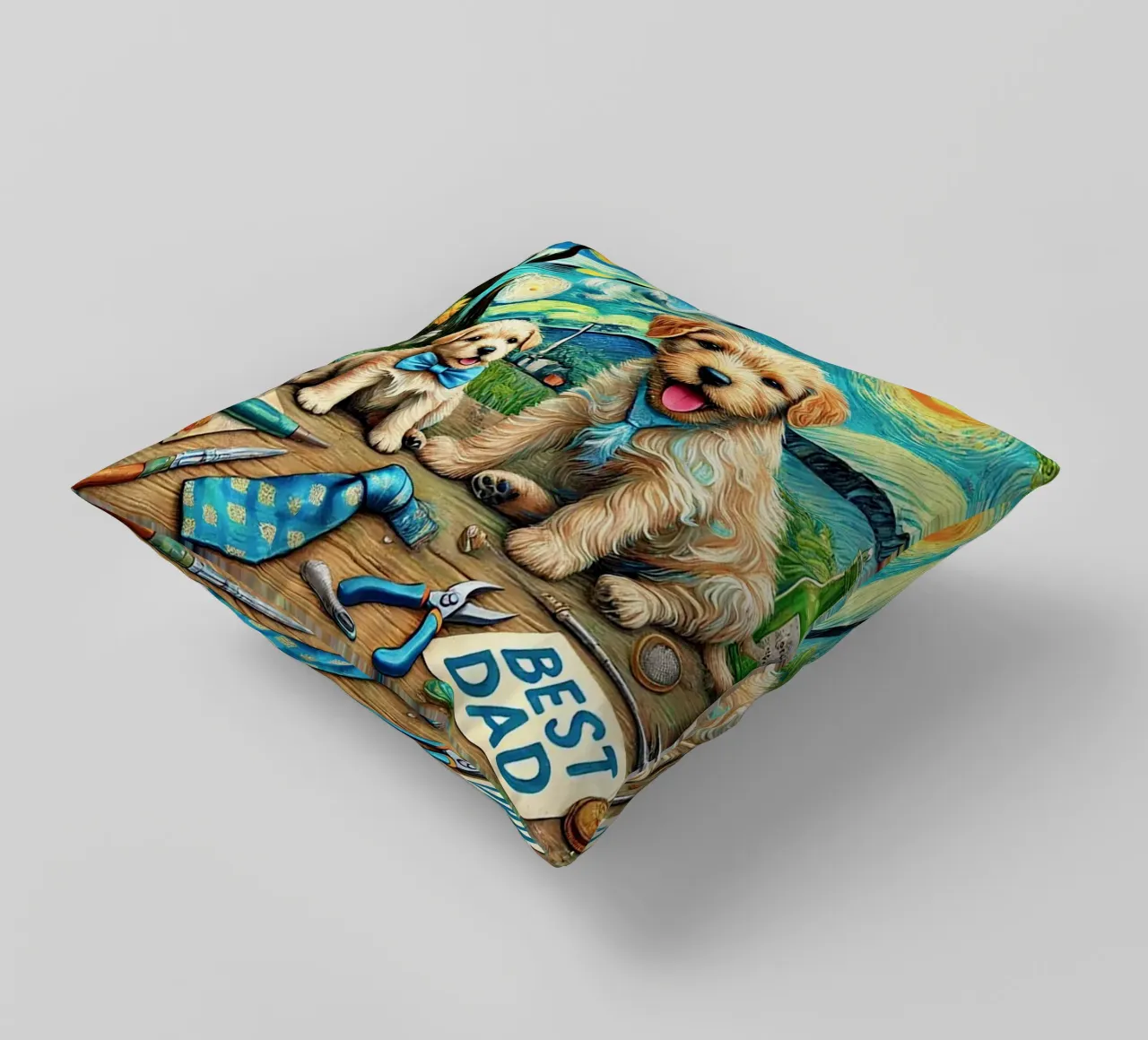Happy Father´s Day Puppy Edition cuscino da Vintage Van Gogh