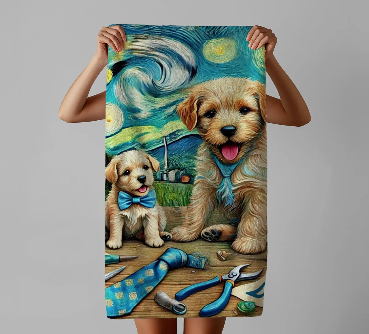 Happy Father´s Day Puppy Edition asciugamano da bagno da Vintage Van Gogh