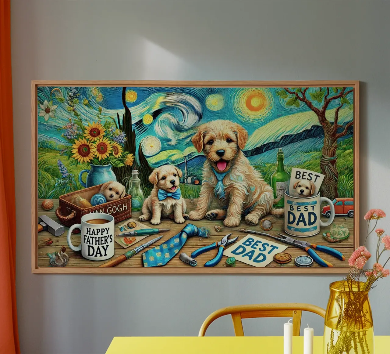 Happy Father´s Day Puppy Edition alluminio dibond da Vintage Van Gogh