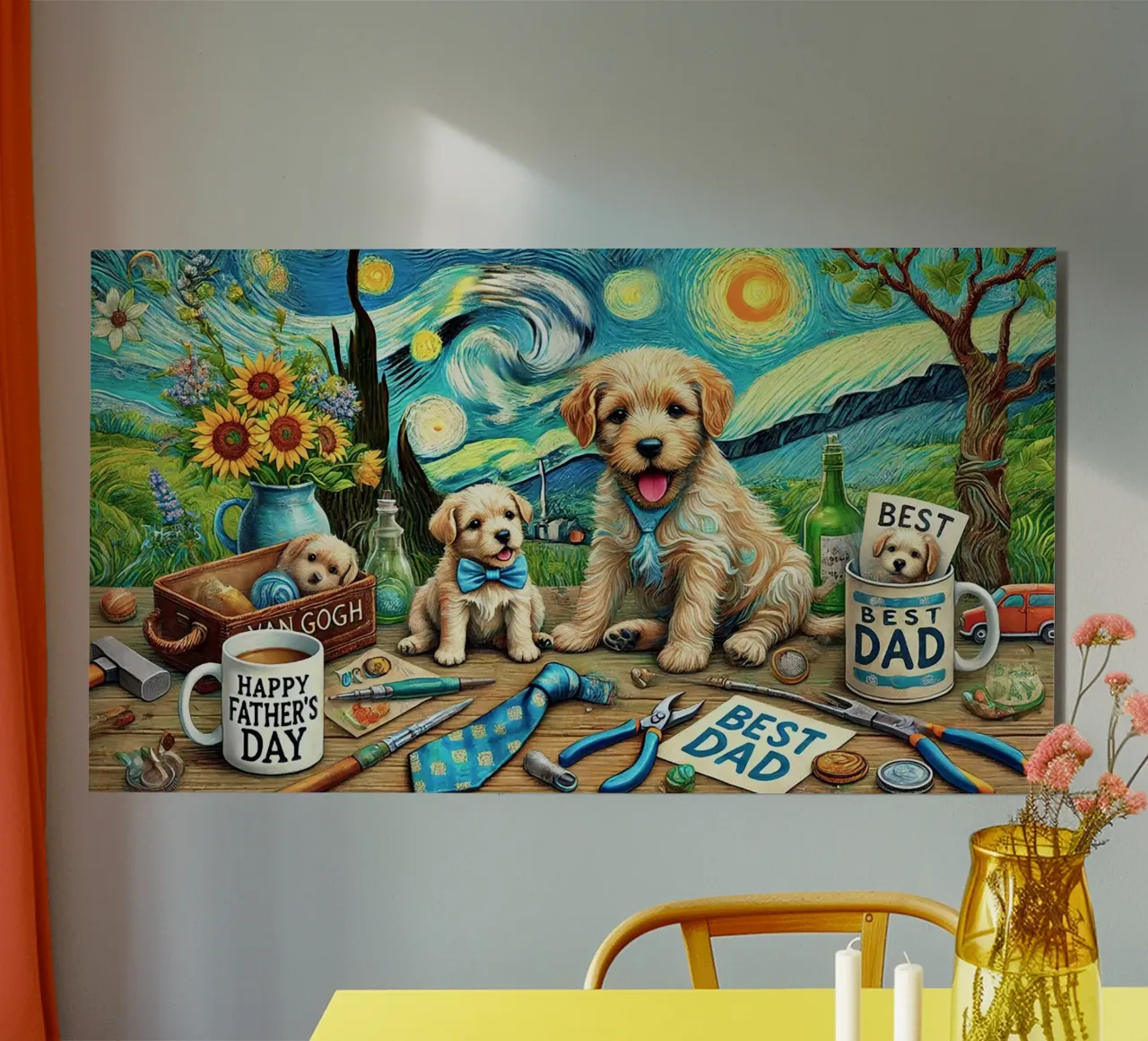 Happy Father´s Day Puppy Edition alluminio dibond da Vintage Van Gogh
