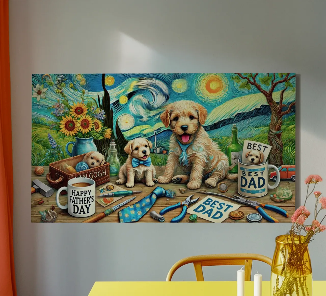Happy Father´s Day Puppy Edition tela con Cornice a cassetta da Vintage Van Gogh
