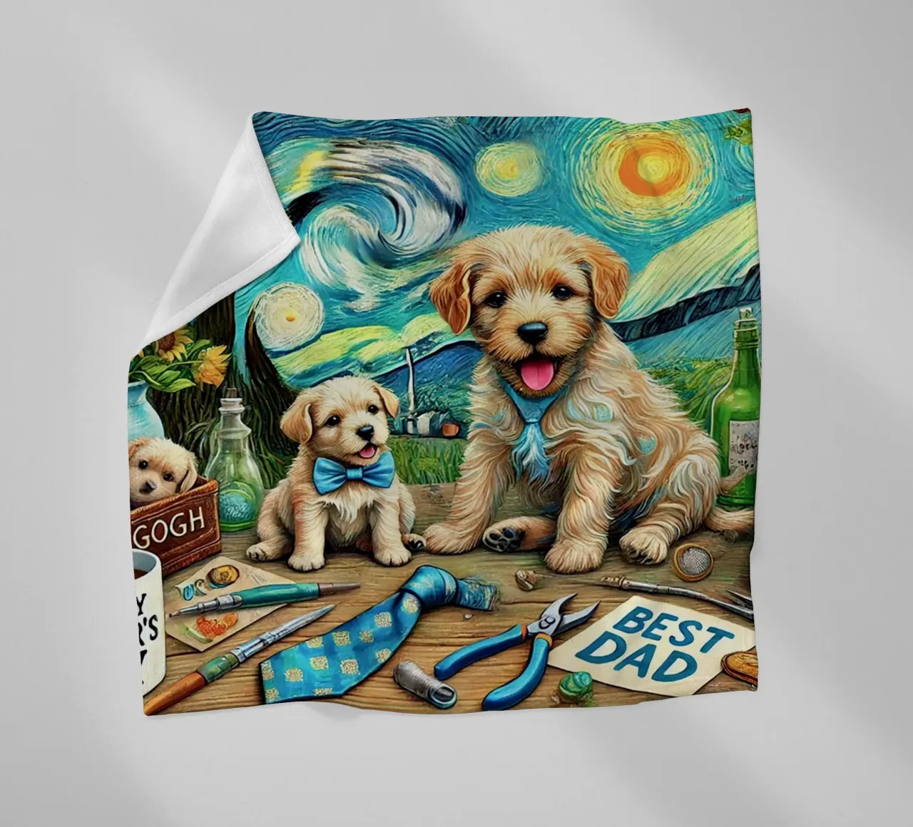 Happy Father´s Day Puppy Edition coperta in pile da Vintage Van Gogh