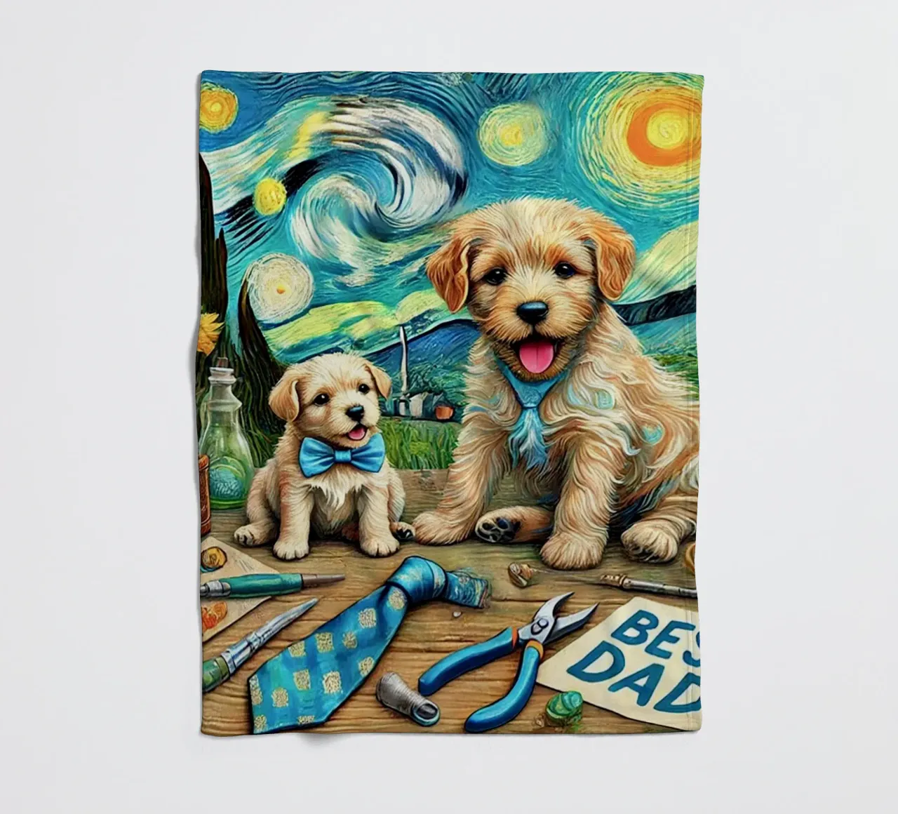 Happy Father´s Day Puppy Edition coperta in pile da Vintage Van Gogh