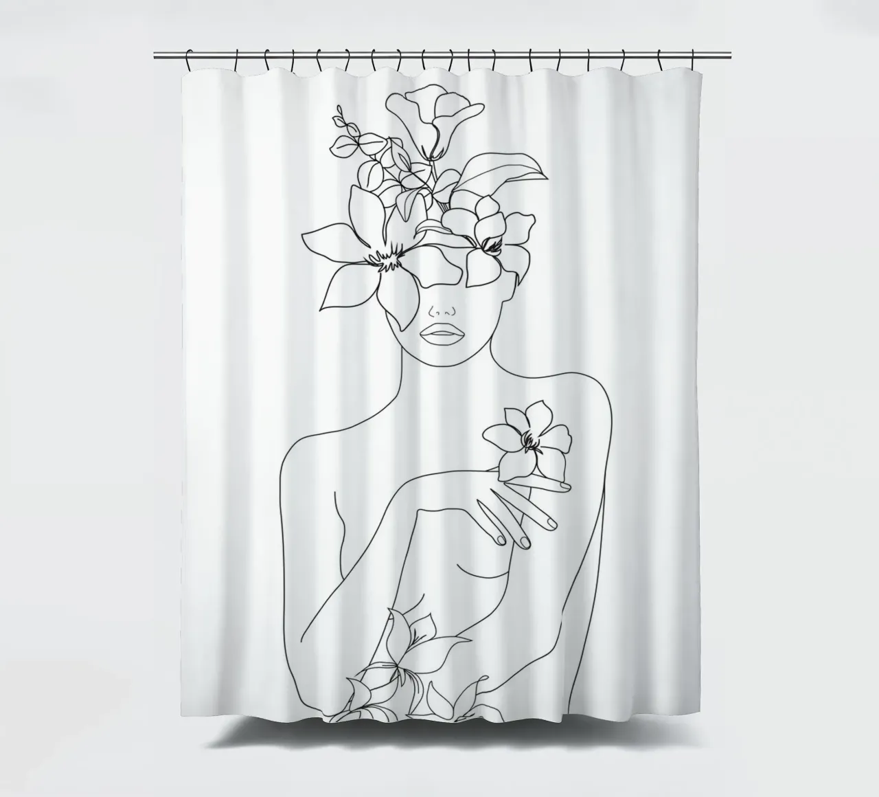 Minimal Line Art Woman with Flowers IV shower curtain by Nadjaa